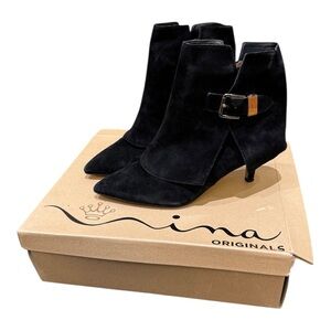 🆕NINA ORIGINALS FAST BLACK KIDSEUDE BOOTIE WITH WORKING GOLD SIDE BUCKLES